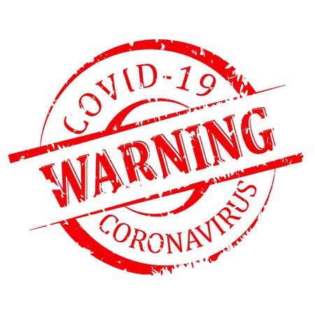 Red round scratched stamped - warning covid 19のイラスト素材