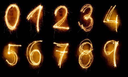 sparkler numbers from zero to nineの写真素材