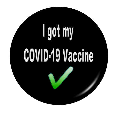 I got my COVID-19 Vaccine.3d illustration.rendering. yellow round buttonの写真素材
