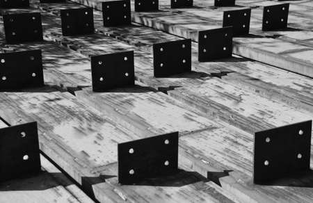 Industrial Texture Background.Stack of steel and rusty rail profiles. Rail cross-sections. Waste production.の写真素材