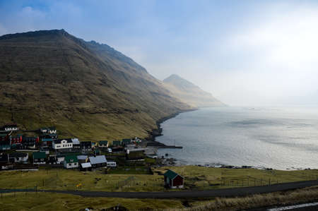 Amazing view in Faroe Islands (Denmark, Europe). Beautiful Panoramic Scene Of Nordic Islands