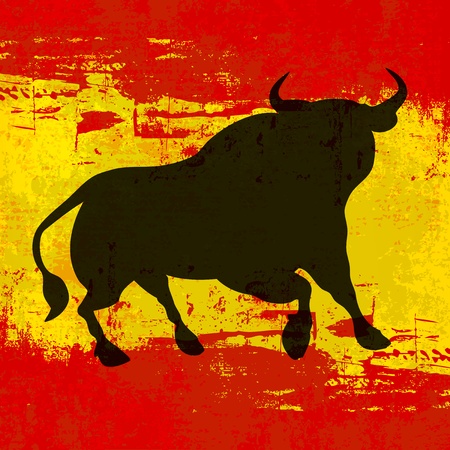 Spanish Background, with a Bull over a grunged Flag of Spainのイラスト素材