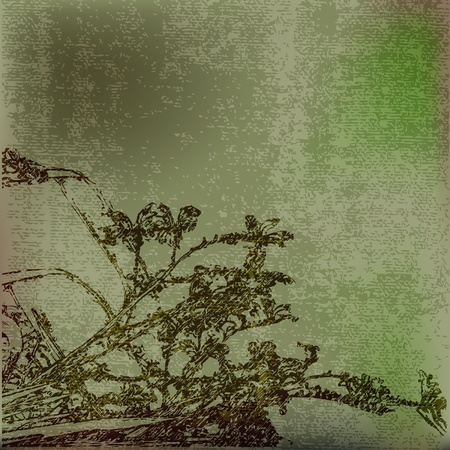 Green Grunge Paper Background with foliageのイラスト素材