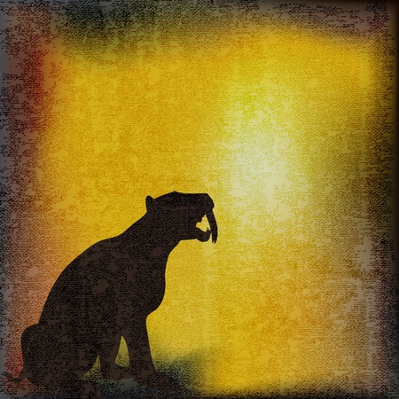 Sabre Toothed Tiger over a vintage parchment background のイラスト素材
