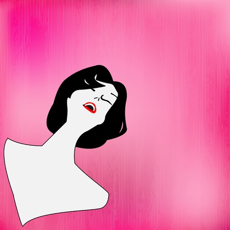 Illustration of a a happy girl in a retro pink style backgroundのイラスト素材