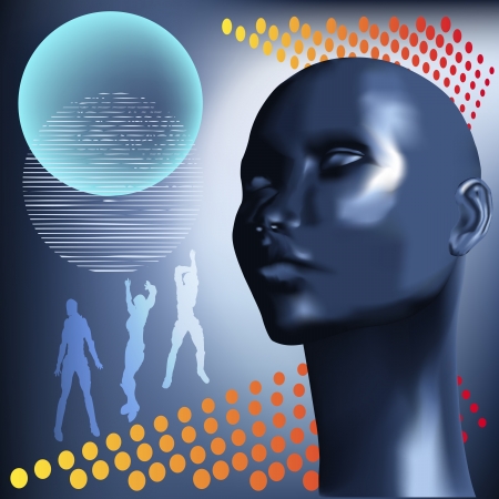 Background illustration with an electric blue female head for a Club or DJ Posterのイラスト素材