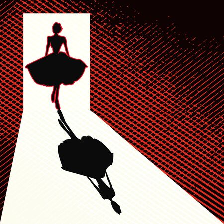 1950's Style Retro Message Background.  illustration with a stylish lady silhouetted in a doorwayのイラスト素材