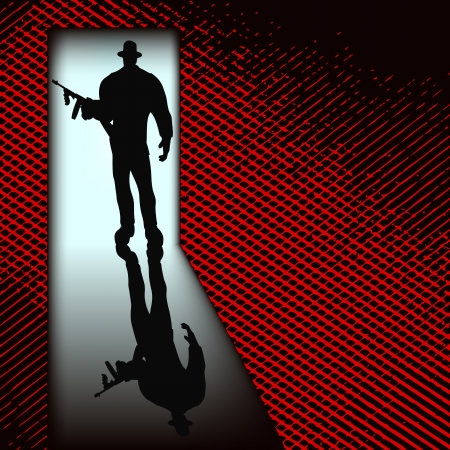 Gangster at the door, vector background with a mafia style gunmanのイラスト素材