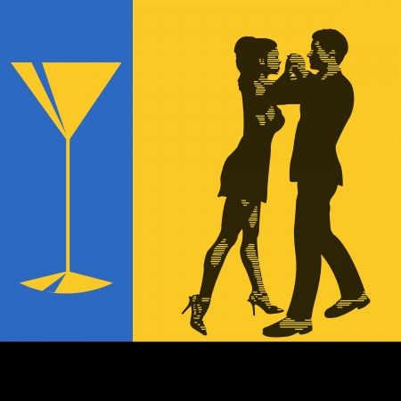 Cocktail Dance,  background illustration with a pair of dancers for a event menu for flyerのイラスト素材