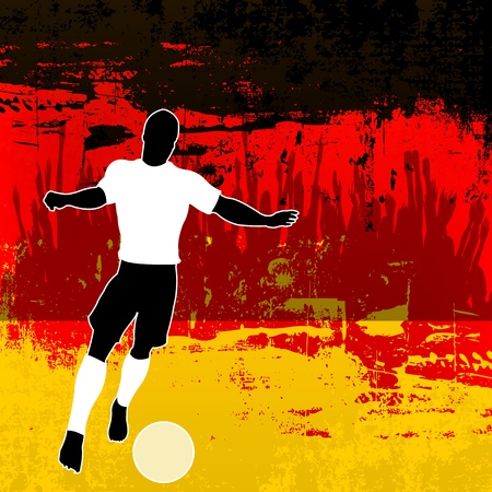 Football Germany, Vector Soccer player over a grunged German Flag and cheering crowdのイラスト素材