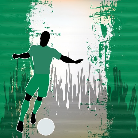 Football Nigeria, Vector Soccer player over a grunged Nigerian Flag and cheering crowdのイラスト素材