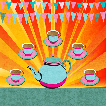 Afternoon Tea, retro flyer for a party or cafeのイラスト素材