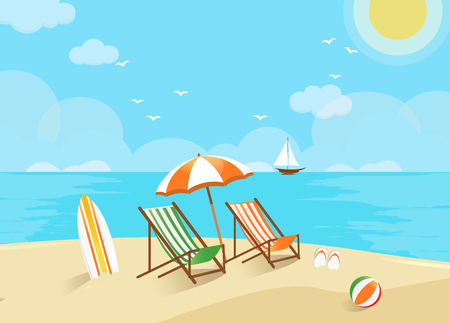 Two empty chairs on beach in nice day under the sunのイラスト素材