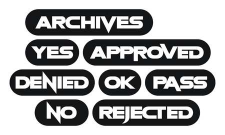 Set of most common stamp words, monochrome, archives, yes, approved, denied, ok, pass, no, rejectedのイラスト素材
