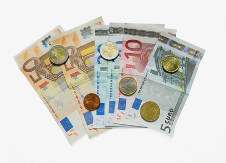 money euro coins and banknotes の写真素材