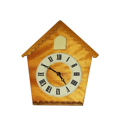 Wooden Cuckoo Clock isolated on white の写真素材