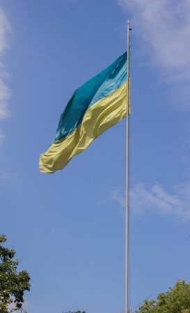 National yellow-blue flag of Ukraine, symbol of the countryの写真素材