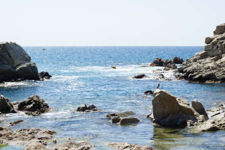 Sea rocks and waves in beautiful sunny dayの写真素材