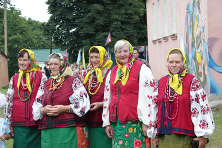 Ukrainian national clothesUkraine,  Opishnya July 2015, festival of potter craftのeditorial素材