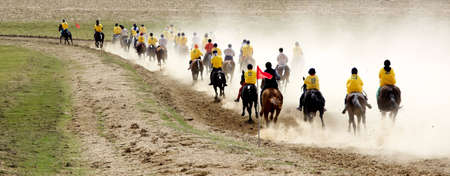 AKCHI, KAZAKHSTAN - MARCH 22 : A traditional national nomad long-distance horse riding competition...