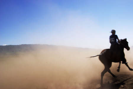 LEPSINSK, KAZAKHSTAN - JUNE 14 : A traditional national nomad long-distance horse riding competition Bayga in action on June 14, 2008 in Lepsinsk, Kazakhstan.のeditorial素材