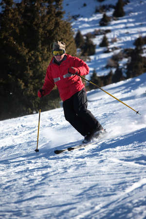 A main skiing on ski resortの写真素材