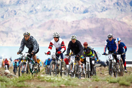 ALMATY, KAZAKHSTAN - MAY 3: Adventure mountain bike cross-country marathon in mountains "Jeyran Trophy 2010" May 3, 2010 in Almaty, Kazakhstan.のeditorial素材