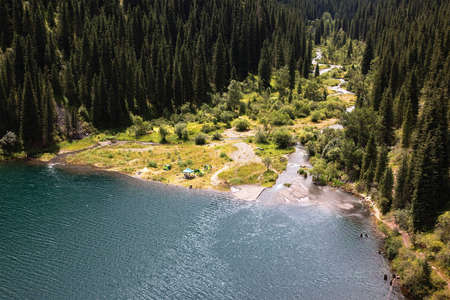 Kolsay river after first lake in Tyan-Shan, Kazakhstanの写真素材