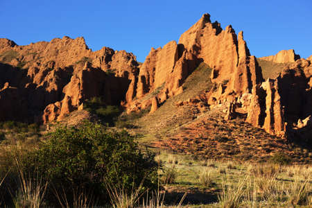 Clay cliffs in the Tien Shan mountains, Kazakhstanの写真素材
