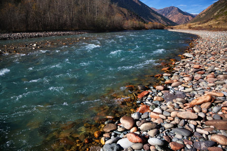The Chilik river in Tien-Shan mountains, Kazakhstanの写真素材
