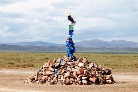 Sacred pass in Mongolian desert mountainsの写真素材