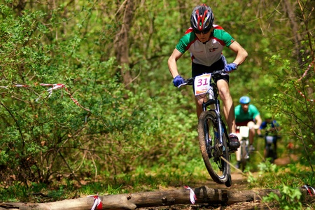 ALMATY, KAZAKHSTAN - APRIL 15: S.Plisuchenko (31) in action at cross-country relay race April 15, 2012 in Almaty, Kazakhstan.のeditorial素材