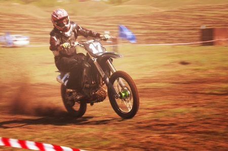 ALMATY, KAZAKHSTAN - APRIL 22 D.Gavrilenko (N17) at the Motocross competition のeditorial素材