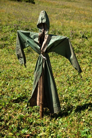 Simple scarecrow in summer mountainsの写真素材