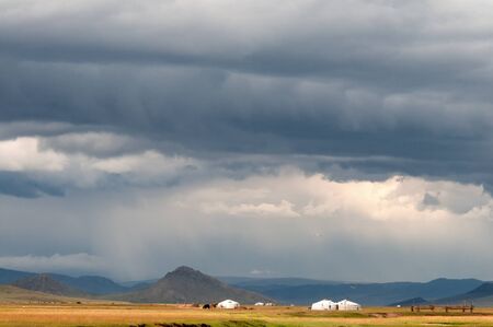 Mongolian landscape in stormy weatherの写真素材