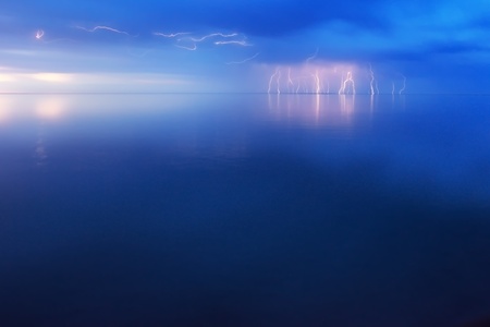 Lightning Storm over big lake Balkhash, Kazakhstan