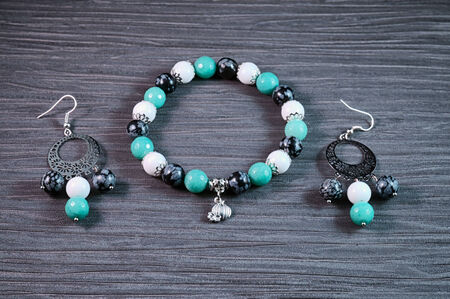 Handmade jewelry made of natural stonesの写真素材