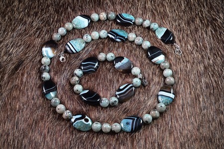 Handmade jewelry made of natural stonesの写真素材