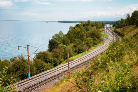 Railway along Baikal Lake, Russiaの写真素材