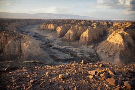 Morning sunshine on the Zhabyr Canyon (Yellow canyon) in National park Charyn,  Kazakhstanの写真素材