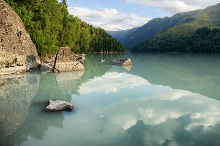 Lake Zhasylkol in Dzungarian Alatau mountains, Kazakhstanの写真素材