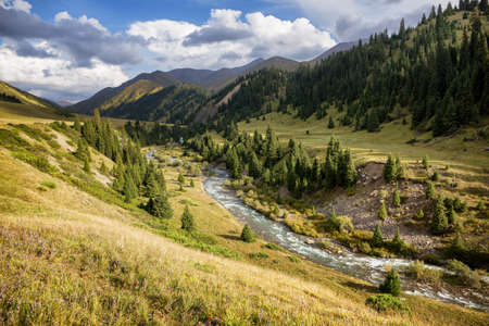 Tekes  river valley in Terskey Ala-Too mountain range,  Tian Shan mountains, Kazakhstan, Central Asiaの写真素材