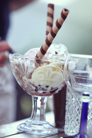 Ice cream in a glass cupの写真素材