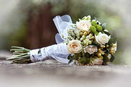 Wedding bouquet on stoneの写真素材