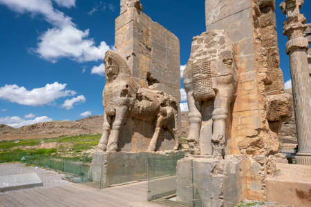 Ruins, statues and murals of ancient persian city of Persepolis in Iran. Most famous remnants of the ancient Persian empire.の写真素材