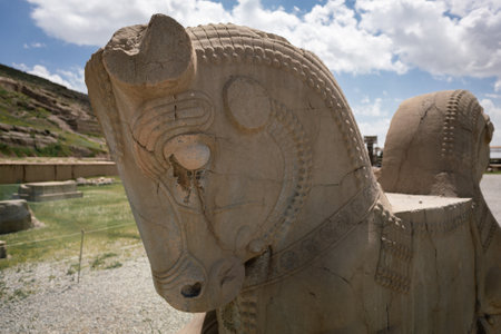 Ruins, statues and murals of ancient persian city of Persepolis in Iran. Most famous remnants of the ancient Persian empire.の写真素材