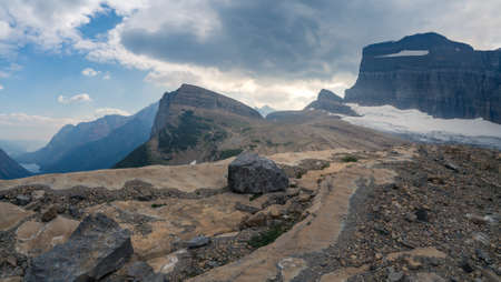 Grinnell lake and Grinnell Glacier in the end of the trail in Glacier National Park, Montana, USA....