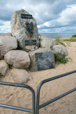 Hel, Poland - 08.01.2021 Vertical shot of Monument, Kashubian mound, Hel - beginning of Poland. Famous landmark at Baltic shore.のeditorial素材