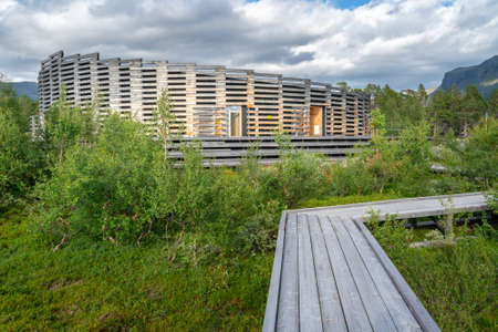 Vietas, Sweeden - 08.15.2021: Modern wooden building of Visitor Center Laponia in Stora Sjofallet, Stuor Muorkke National Park in Swedish Lapland.のeditorial素材