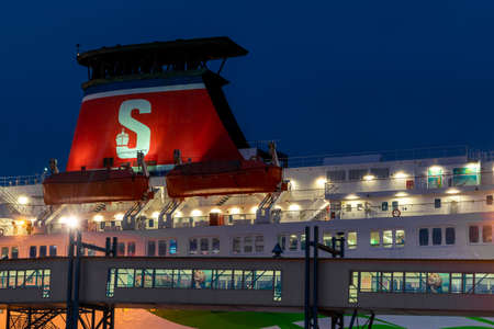 Gdynia, Poland - 09.13.2021: Detail shot of Stena Line Spirit ship ready for boarding in nice autumn evening.のeditorial素材